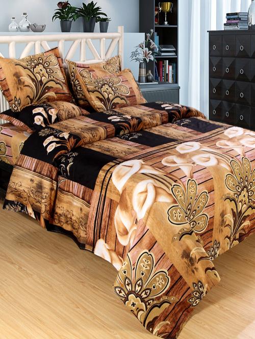 Polycotton Printed Double Bed Sheet With 2 Pillow Covers - 14543036 - Very Small Image - 1