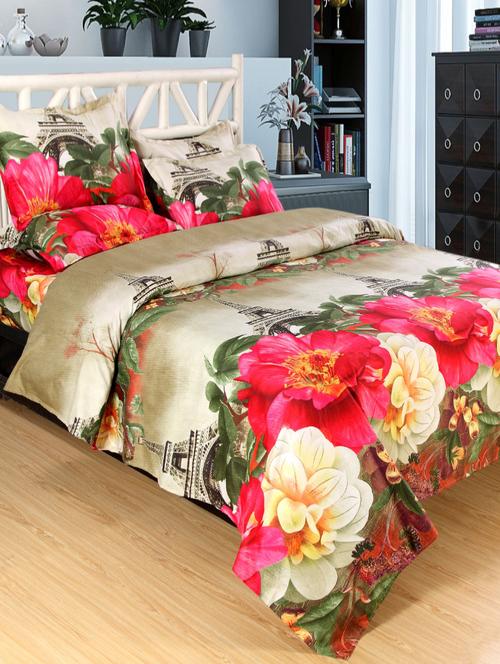 Polycotton Printed Double Bed Sheet With 2 Pillow Covers - 14543051 - Very Small Image - 1