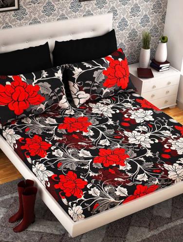 Floral Print Polycotton Double Bed Sheet With Two Pillow Covers - 14543098 - Very Small Image - 1