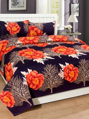 Floral Print Polycotton Double Bed Sheet With Two Pillow Covers - 14543102 - Very Small Image - 1