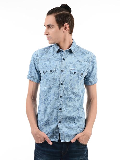 light blue cotton casual shirt - 14543215 - Very Small Image - 1