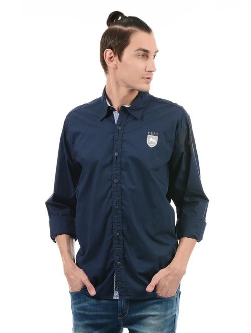 navy blue cotton casual shirt - 14543220 - Very Small Image - 1