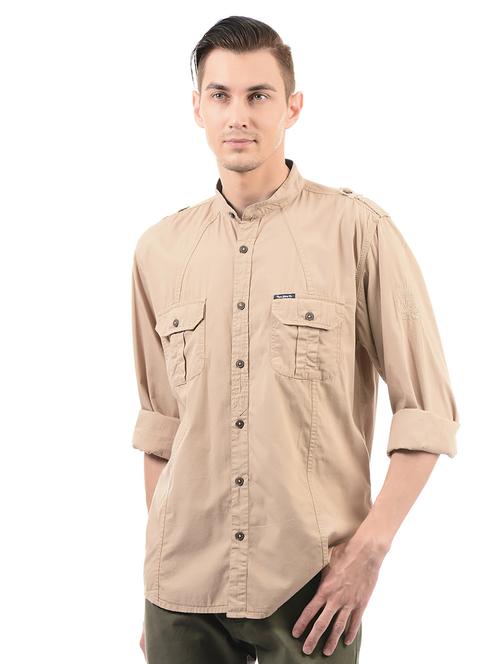 beige cotton blend casual shirt - 14543231 - Very Small Image - 1