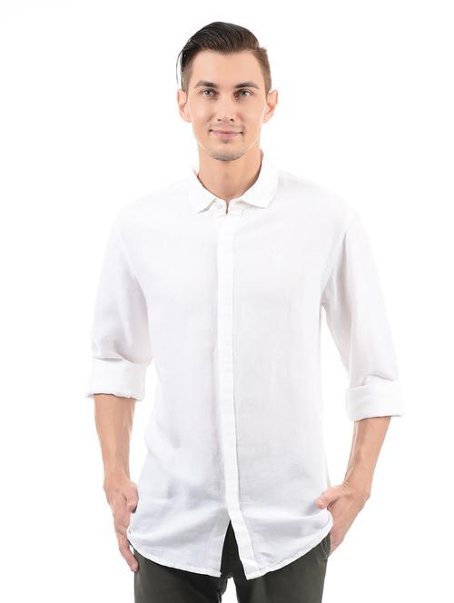white cotton blend casual shirt - 14543234 - Very Small Image - 1