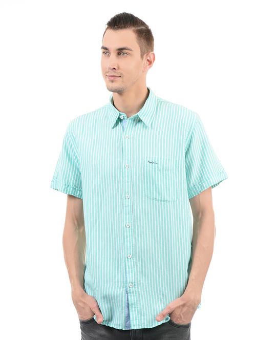 blue cotton blend casual shirt - 14543249 - Very Small Image - 1