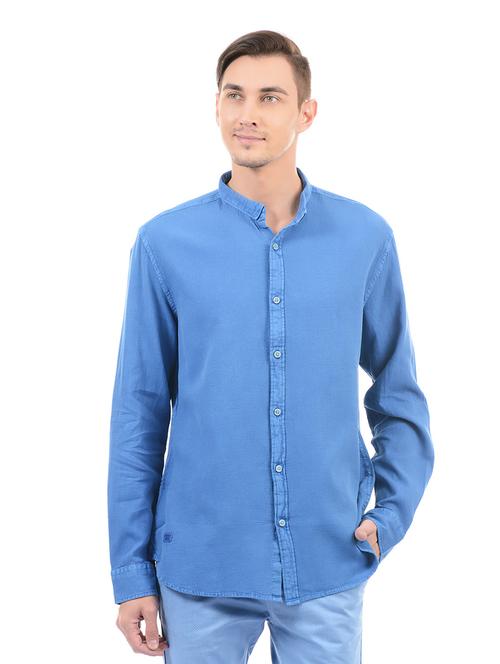 blue cotton blend casual shirt - 14543280 - Very Small Image - 1