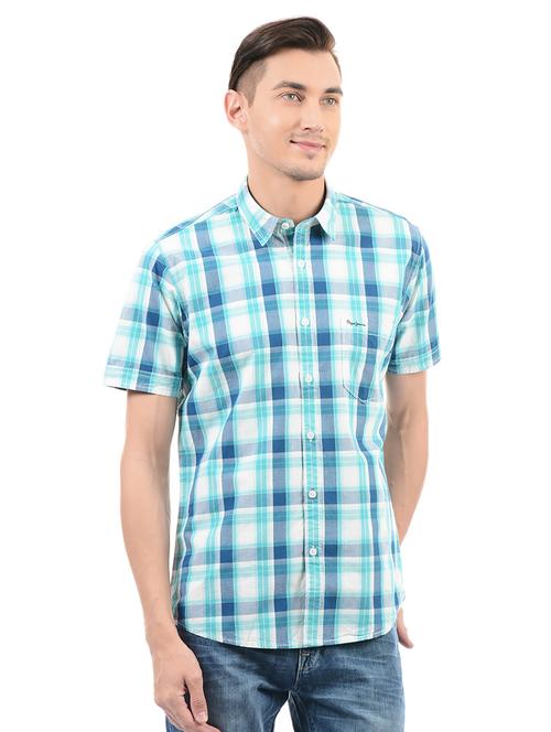 blue cotton blend casual shirt - 14543287 - Very Small Image - 1