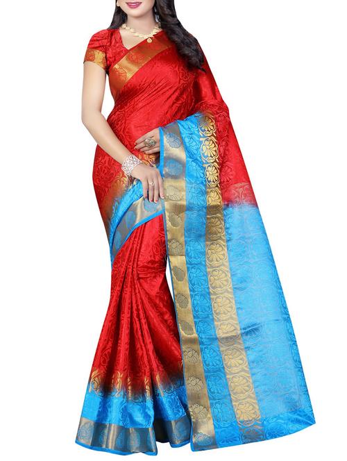Red tussar silk saree - 14543361 - Very Small Image - 1