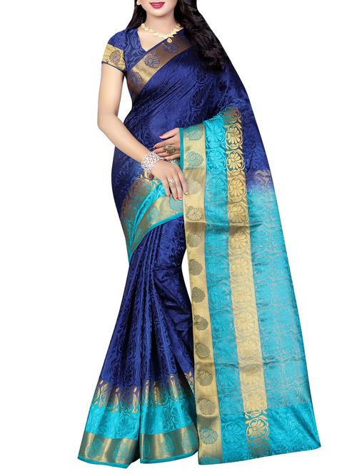 Blue tussar silk saree - 14543362 - Very Small Image - 1