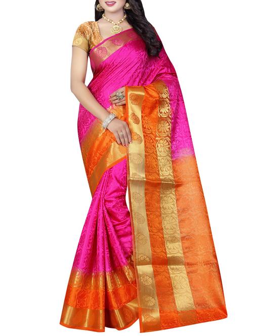 Pink tussar silk saree - 14543364 - Very Small Image - 1