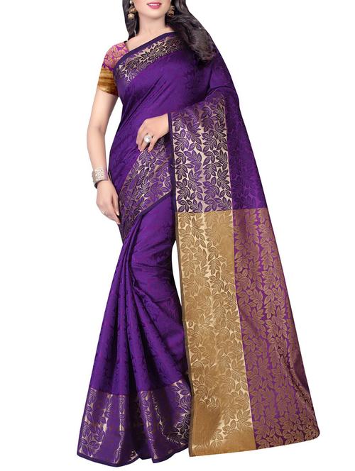 Purple tussar silk saree with blouse - 14543365 - Very Small Image - 1