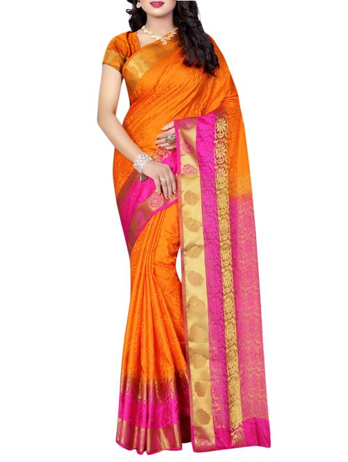 orange tussar silk saree with blouse - 14543542 - Very Small Image - 1