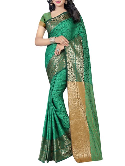 green cotton silk woven saree with blouse - 14543549 - Very Small Image - 1