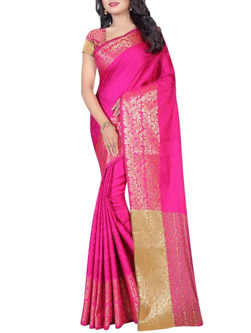 pink cotton silk woven saree with blouse - 14543550 - Very Small Image - 1