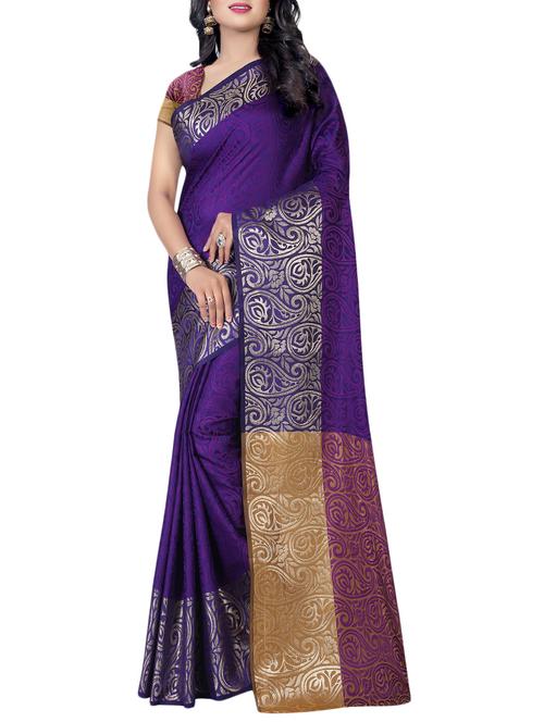 purple cotton silk woven saree with blouse - 14543552 - Very Small Image - 1