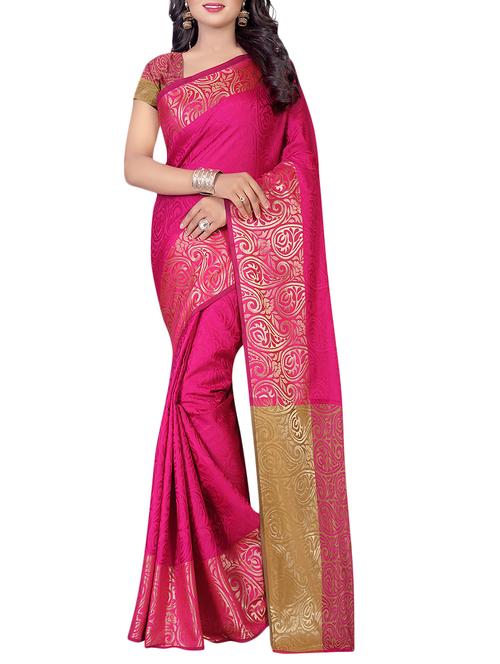 pink cotton silk woven saree with blouse - 14543554 - Very Small Image - 1
