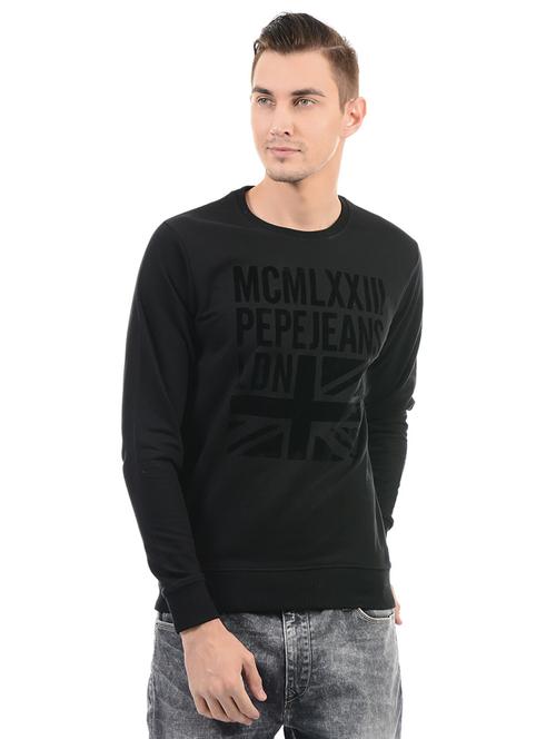 black cotton front print sweatshirt - 14543604 - Very Small Image - 1