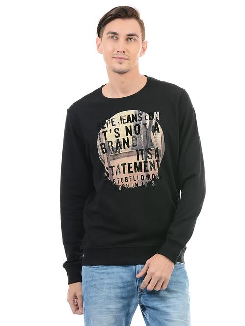black cotton chest print sweatshirt - 14543611 - Very Small Image - 1