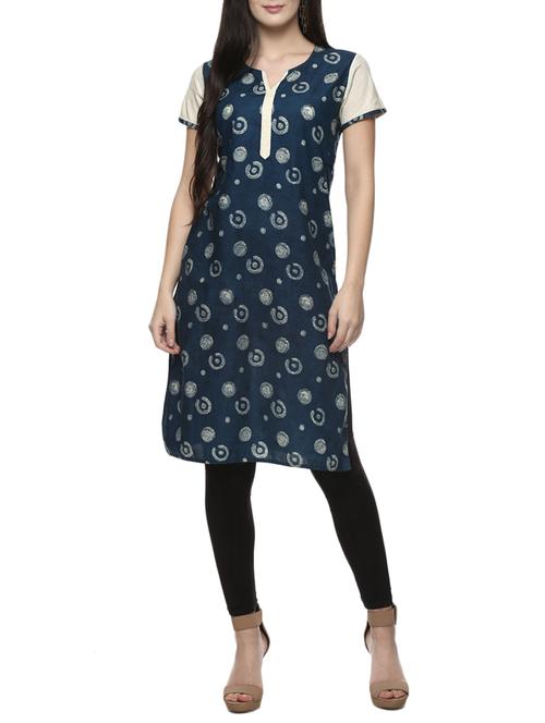 blue cotton straight kurta - 14543617 - Very Small Image - 1