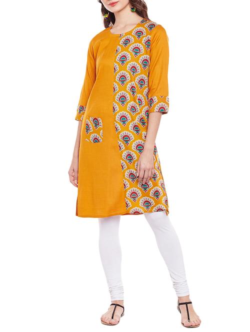 yellow cotton straight kurta with pocket - 14543620 - Very Small Image - 1