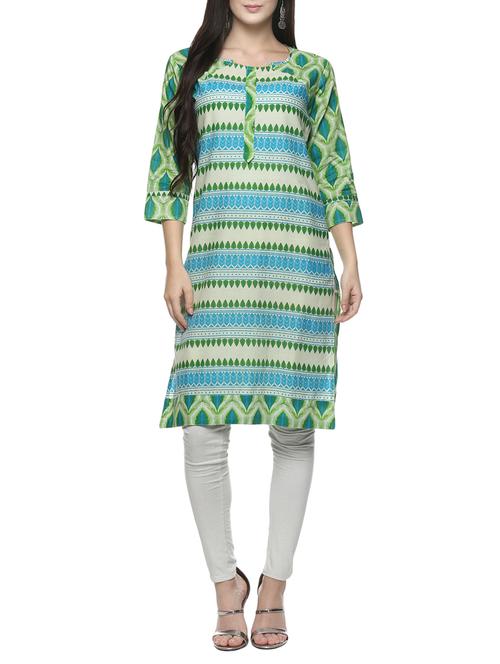 green cotton straight kurta - 14543622 - Very Small Image - 1
