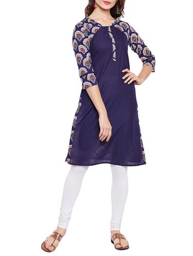 blue cotton straight kurta - 14543624 - Very Small Image - 1