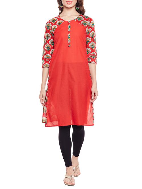 red cotton straight kurta - 14543625 - Very Small Image - 1