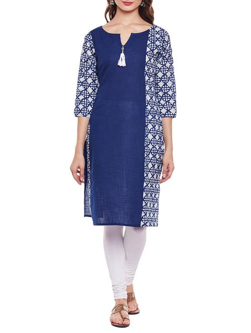 blue cotton straight kurta - 14543627 - Very Small Image - 1