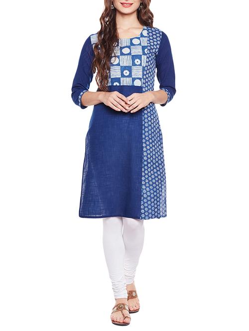 blue cotton straight kurta - 14543628 - Very Small Image - 1