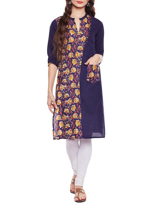 blue cotton straight kurta - 14543629 - Very Small Image - 1