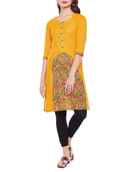 yellow cotton layered kurta - 14543634 - Very Small Image - 1