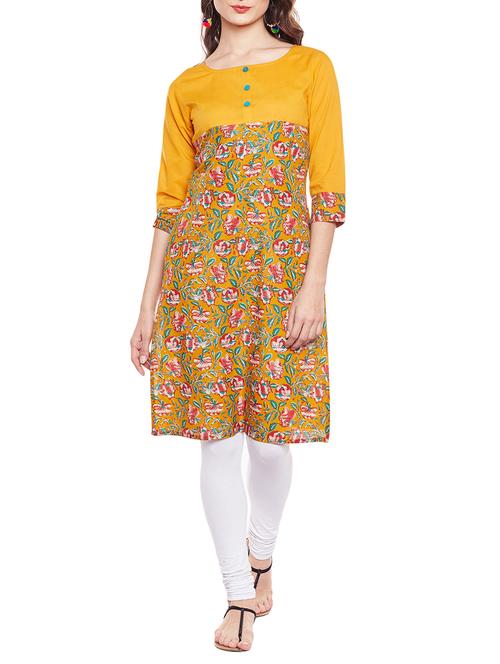 yellow cotton straight kurta - 14543637 - Very Small Image - 1