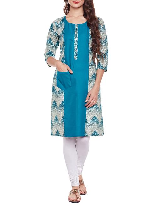 blue cotton straight kurta with pocket - 14543640 - Very Small Image - 1