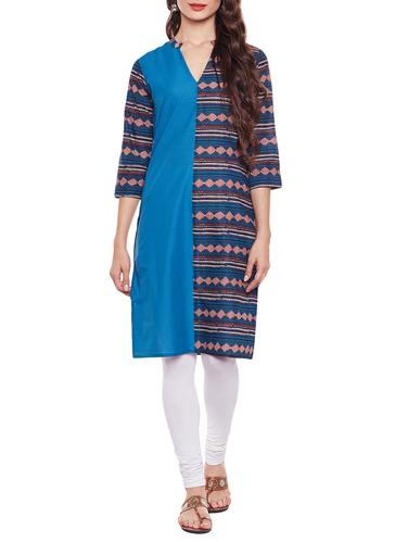 blue cotton straight kurta - 14543641 - Very Small Image - 1