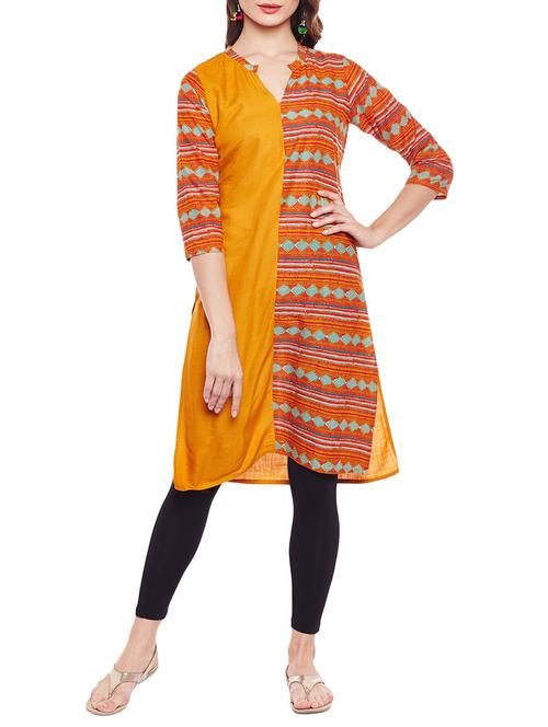 orange cotton straight kurta - 14543642 - Very Small Image - 1