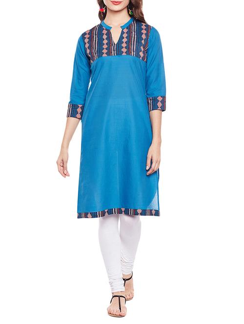 blue cotton straight kurta - 14543644 - Very Small Image - 1