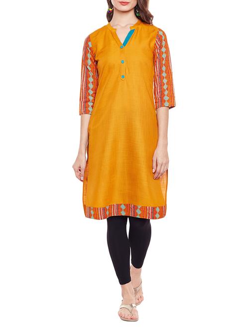 orange cotton straight kurta - 14543648 - Very Small Image - 1