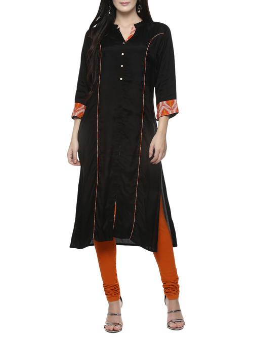 Black cotton straight kurta - 14543651 - Very Small Image - 1