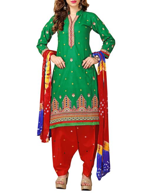 green semi-stitched patiyala suit - 14543656 - Very Small Image - 1