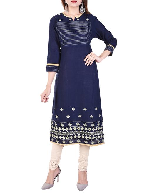 blue cotton straight kurta - 14543667 - Very Small Image - 1