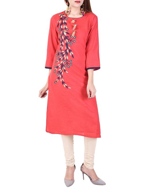 pink cotton straight kurta - 14543670 - Very Small Image - 1