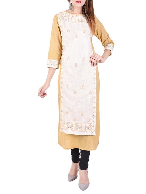 white & beige cotton layered kurta - 14543677 - Very Small Image - 1
