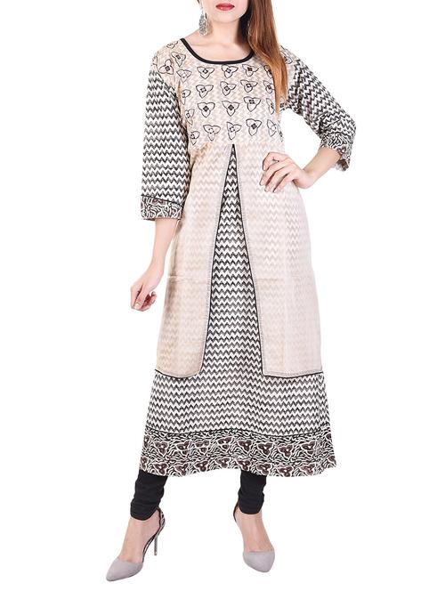 Beige cotton layered kurta - 14543678 - Very Small Image - 1