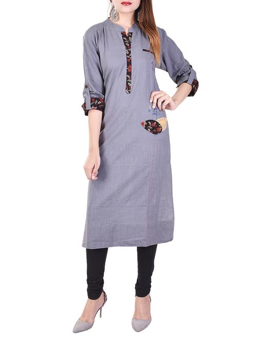 grey cotton straight kurta - 14543681 - Very Small Image - 1