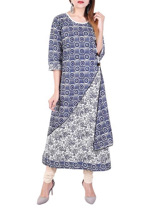 blue cotton layered kurta - 14543684 - Very Small Image - 1