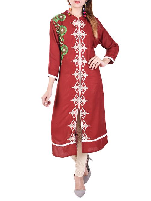 maroon rayon straight kurta - 14543696 - Very Small Image - 1