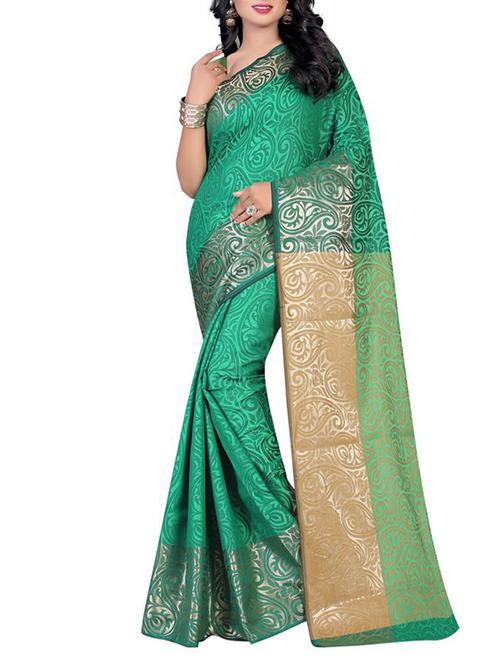 green art silk woven saree with blouse - 14543727 - Very Small Image - 1