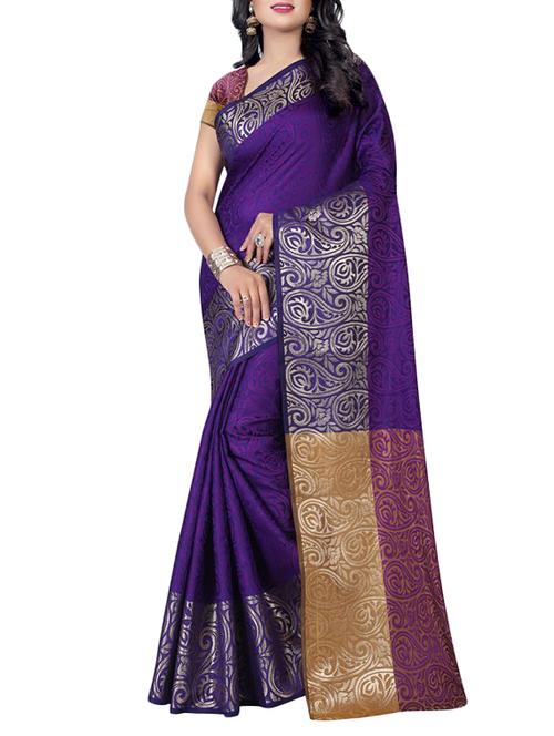 purple art silk woven saree with blouse - 14543728 - Very Small Image - 1