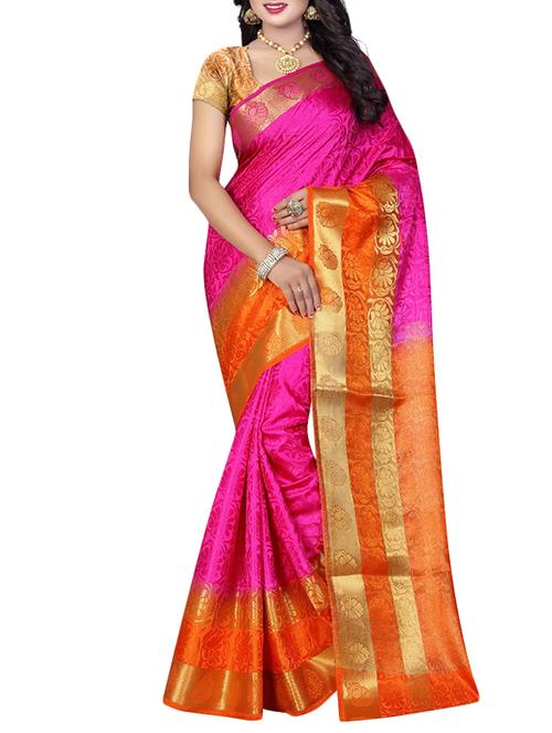 pink art silk woven saree with blouse - 14543731 - Very Small Image - 1