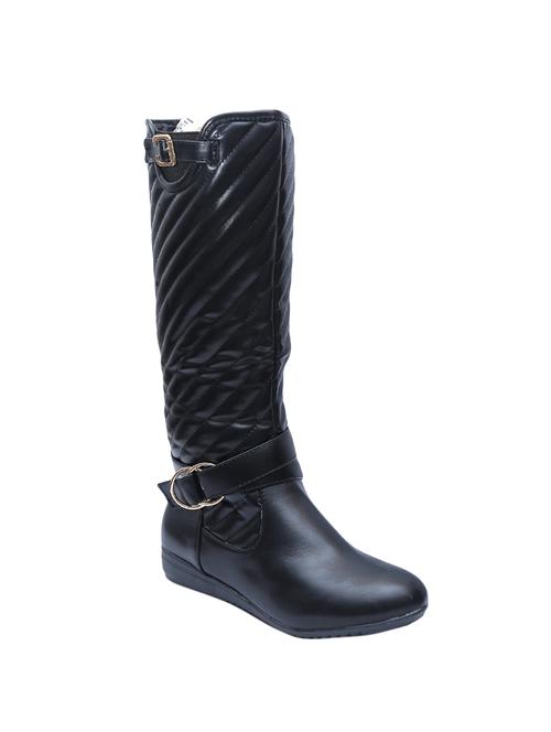 black leatherette knee length boot - 14543822 - Standard Image - 1